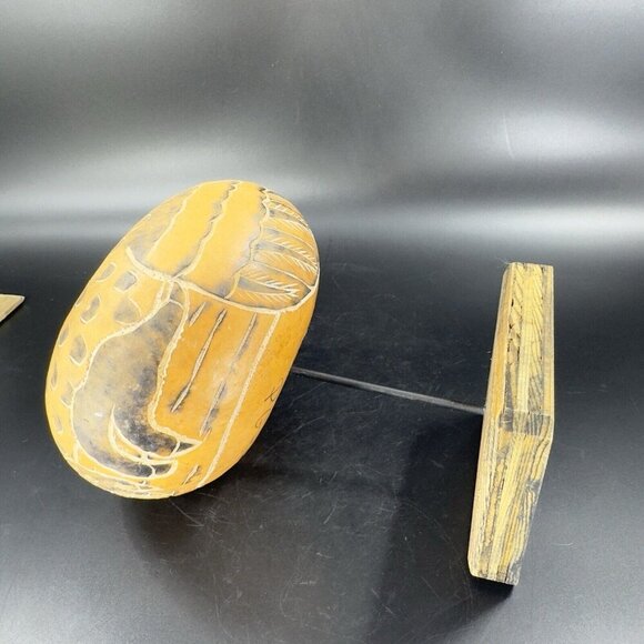 Peruvian Hand Carved Gourd On Wood Stand Leoncio Veli Peru Hand Made Sculpture - Picture 11 of 16